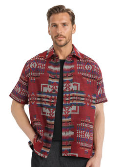 Rare Rabbit - Men Maroon Printed Casual Shirt