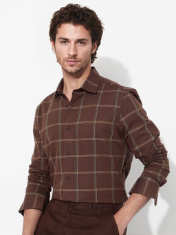 Rare Rabbit - Men Brown Checks Casual Shirt