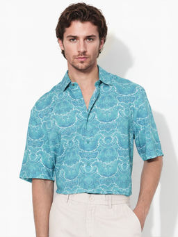 Rare Rabbit - Men Turquoise Floral Casual Shirt