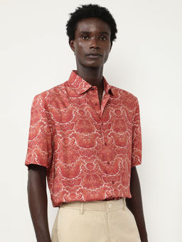 Rare Rabbit - Men Rust Floral Casual Shirt