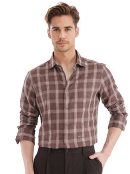 Rare Rabbit - Men Brown Checks Casual Shirt