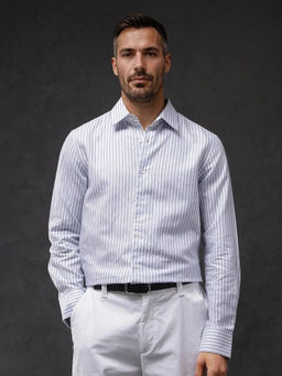 Rare Rabbit - Men Blue Stripes Casual Shirt