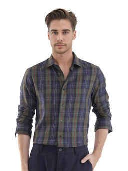 Rare Rabbit - Men Navy Blue Checks Casual Shirt
