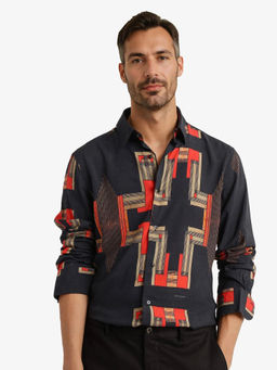 Rare Rabbit - Men Navy Blue Printed Casual Shirt