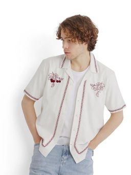 Rare Rabbit - Men Off White Embroidered Casual Shirt