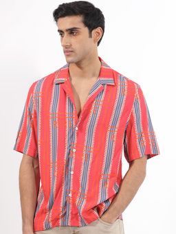 Rare Rabbit - Men Red Stripes Casual Shirt