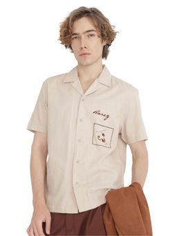 Rare Rabbit - Men Beige Embroidered Casual Shirt