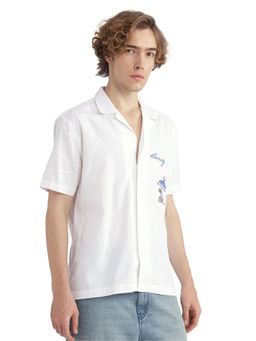 Rare Rabbit - Men White Embroidered Casual Shirt