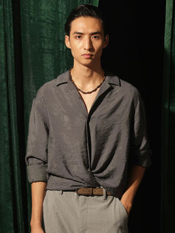 Rare Rabbit - Men Grey Solid Party Shirt