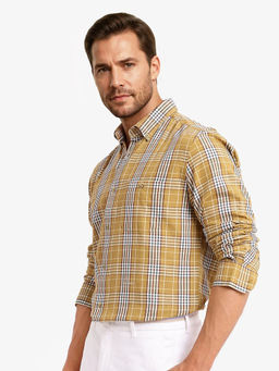Rare Rabbit - Men Yellow Checks Casual Shirt