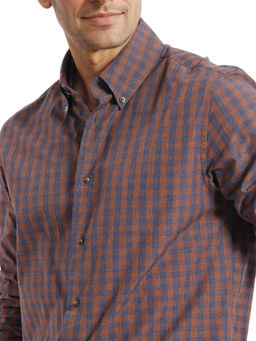 Rare Rabbit - Men Rust Checks Casual Shirt