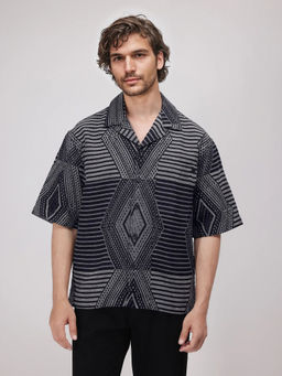 Rare Rabbit - Men Grey Self Design Casual Shirt