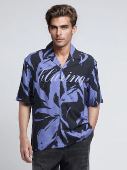 Rare Rabbit - Men Navy Blue Abstract Casual Shirt