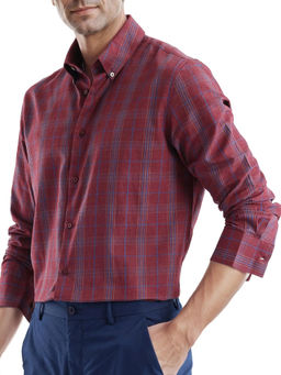 Rare Rabbit - Men Maroon Checks Casual Shirt