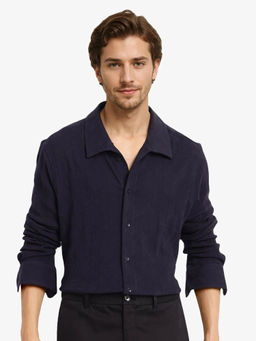 Rare Rabbit - Men Navy Blue Solid Casual Shirt