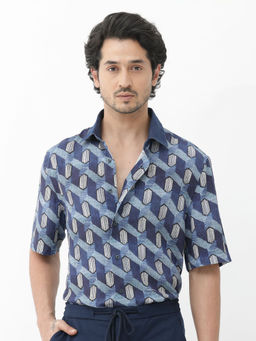 Rare Rabbit - Men Blue Printed Casual Shirt