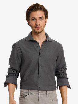 Rare Rabbit - Men Grey Textured Casual Shirt