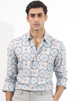 Rare Rabbit - Men Blue Printed Casual Shirt