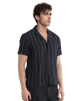 Rare Rabbit - Men Navy Blue Stripes Casual Shirt