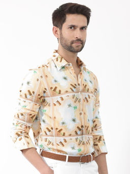 Rare Rabbit - Men Beige Printed Casual Shirt