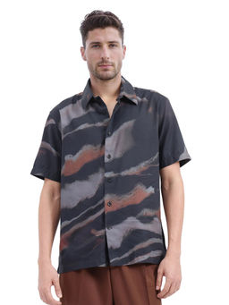 Rare Rabbit - Men Black Abstract Casual Shirt