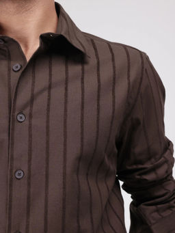Rare Rabbit - Men Brown Stripes Casual Shirt