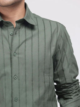 Rare Rabbit - Men Green Stripes Casual Shirt