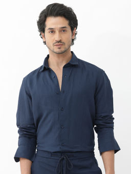 Rare Rabbit - Men Navy Blue Solid Casual Shirt