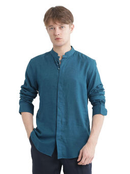 Rare Rabbit - Men Teal Solid Casual Shirt