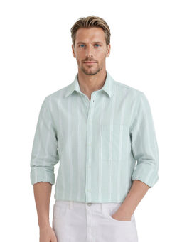 Rare Rabbit - Men Green Stripes Casual Shirt
