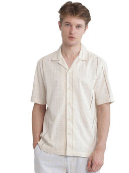 Rare Rabbit - Men Off White Embroidered Casual Shirt