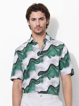 Rare Rabbit - Men Green Abstract Casual Shirt