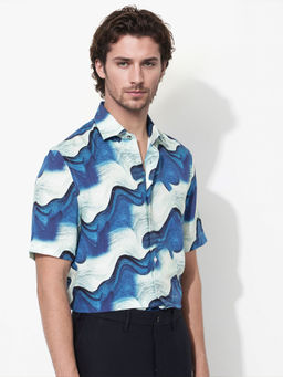 Rare Rabbit - Men Blue Abstract Casual Shirt