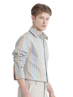 Rare Rabbit - Men Blue Stripes Casual Shirt