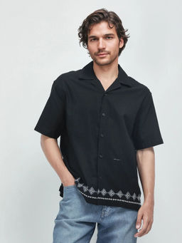 Rare Rabbit - Men Black Embroidered Casual Shirt