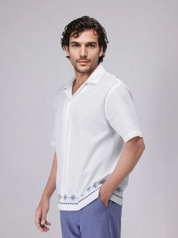 Rare Rabbit - Men White Embroidered Casual Shirt