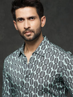 Rare Rabbit - Men Turquoise Printed Casual Shirt