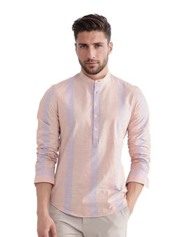 Rare Rabbit - Men Peach Stripes Casual Shirt