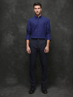 Rare Rabbit - Men Navy Blue Solid Casual Shirt