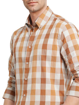 Rare Rabbit - Men Orange Checks Casual Shirt