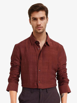 Rare Rabbit - Men Rust Checks Casual Shirt