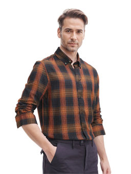 Rare Rabbit - Men Rust Checks Casual Shirt