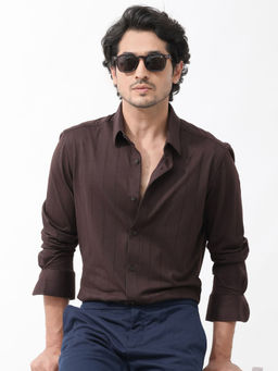 Rare Rabbit - Men Brown Stripes Casual Shirt