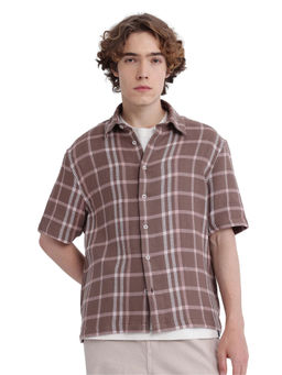 Rare Rabbit - Men Brown Checks Casual Shirt