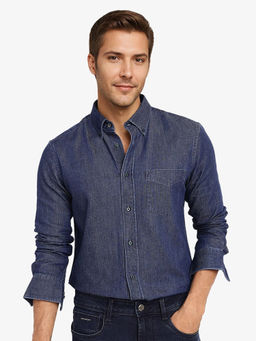 Rare Rabbit - Men Blue Solid Casual Shirt