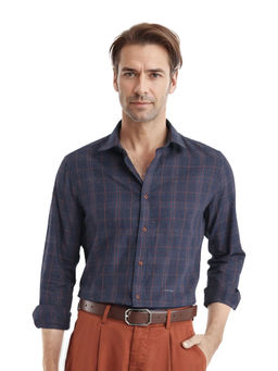 Rare Rabbit - Men Navy Blue Checks Casual Shirt