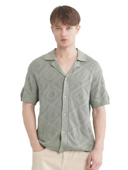 Rare Rabbit - Men Green Self Design Casual Shirt