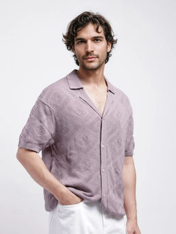 Rare Rabbit - Men Purple Self Design Casual Shirt