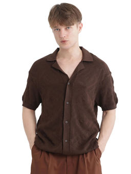 Rare Rabbit - Men Brown Self Design Casual Shirt