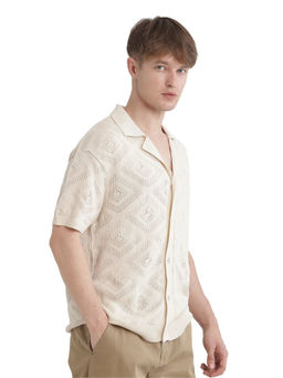 Rare Rabbit - Men Beige Self Design Casual Shirt